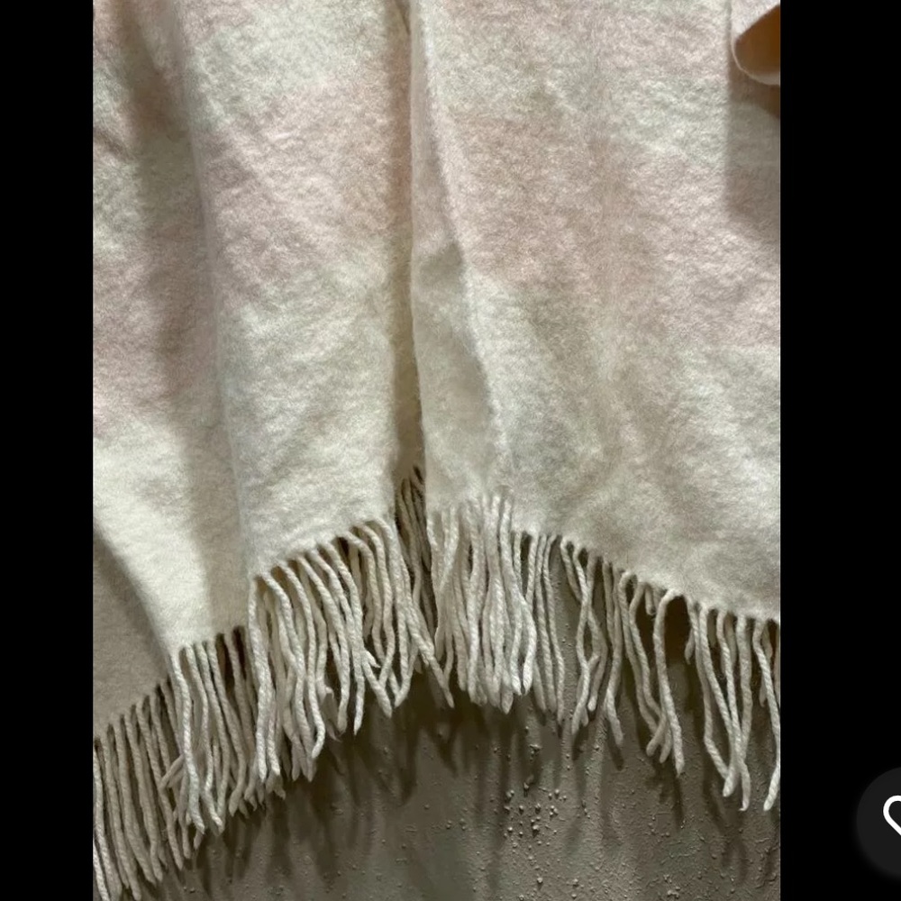 Girly Pink Cozy PONCHO with White Stripes and FRINGES Fits Plus Sizes 1X or 2X - Picture 6 of 7